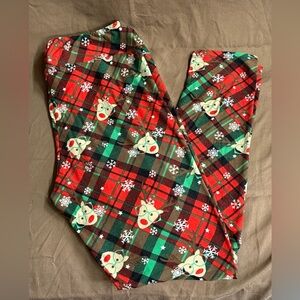Christmas Holiday Reindeer Plaid Leggings Plus Size 2X